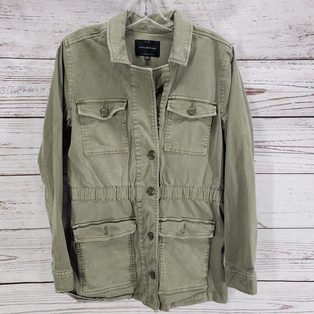 Lucky Brand Women's Green Cotton Blend Pockets Button Up Jacket Size Medium